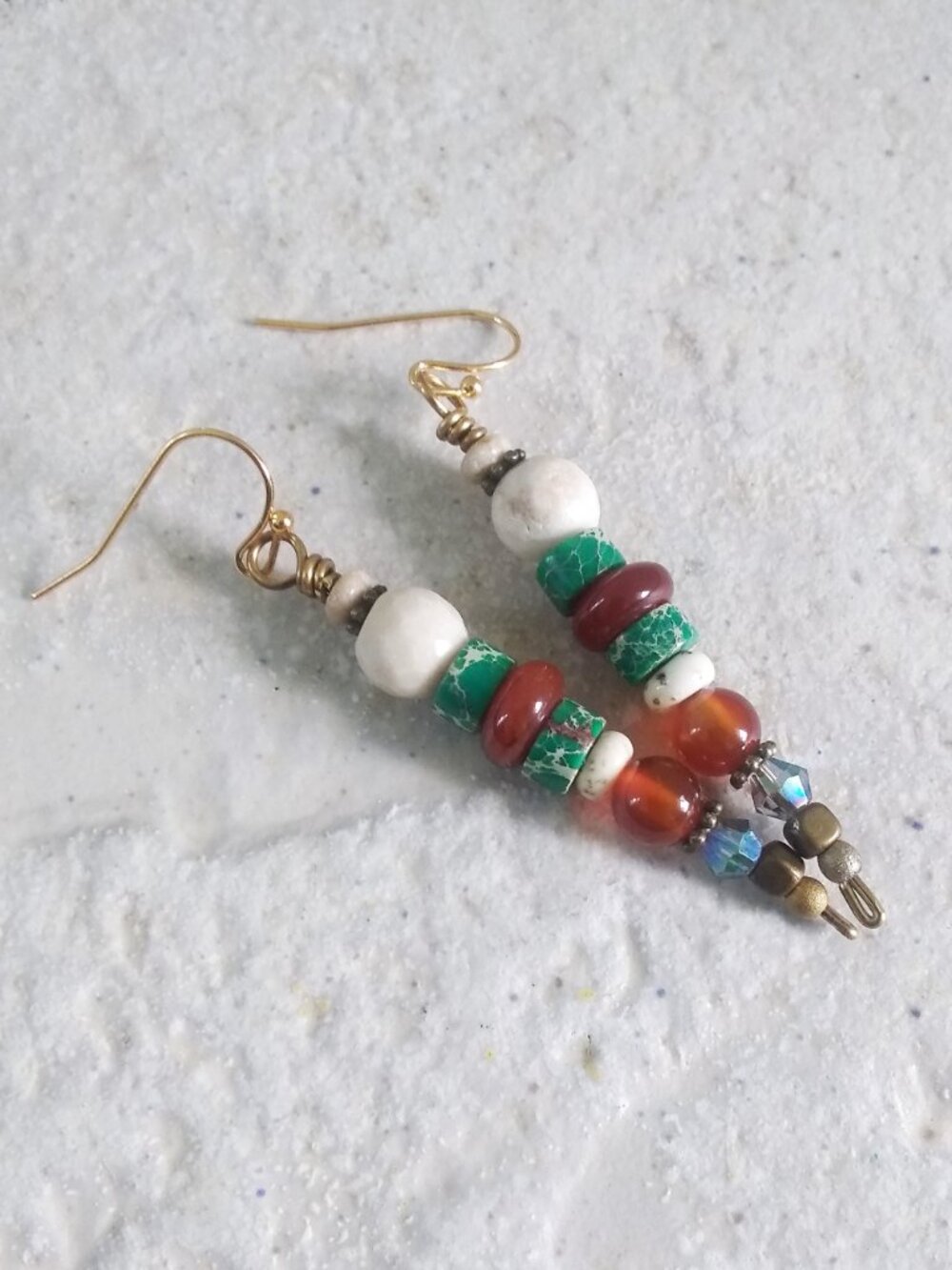 Mixed Gemstones! Unique + Colorful Scepter Stacked Beaded Earrings! Forestcore